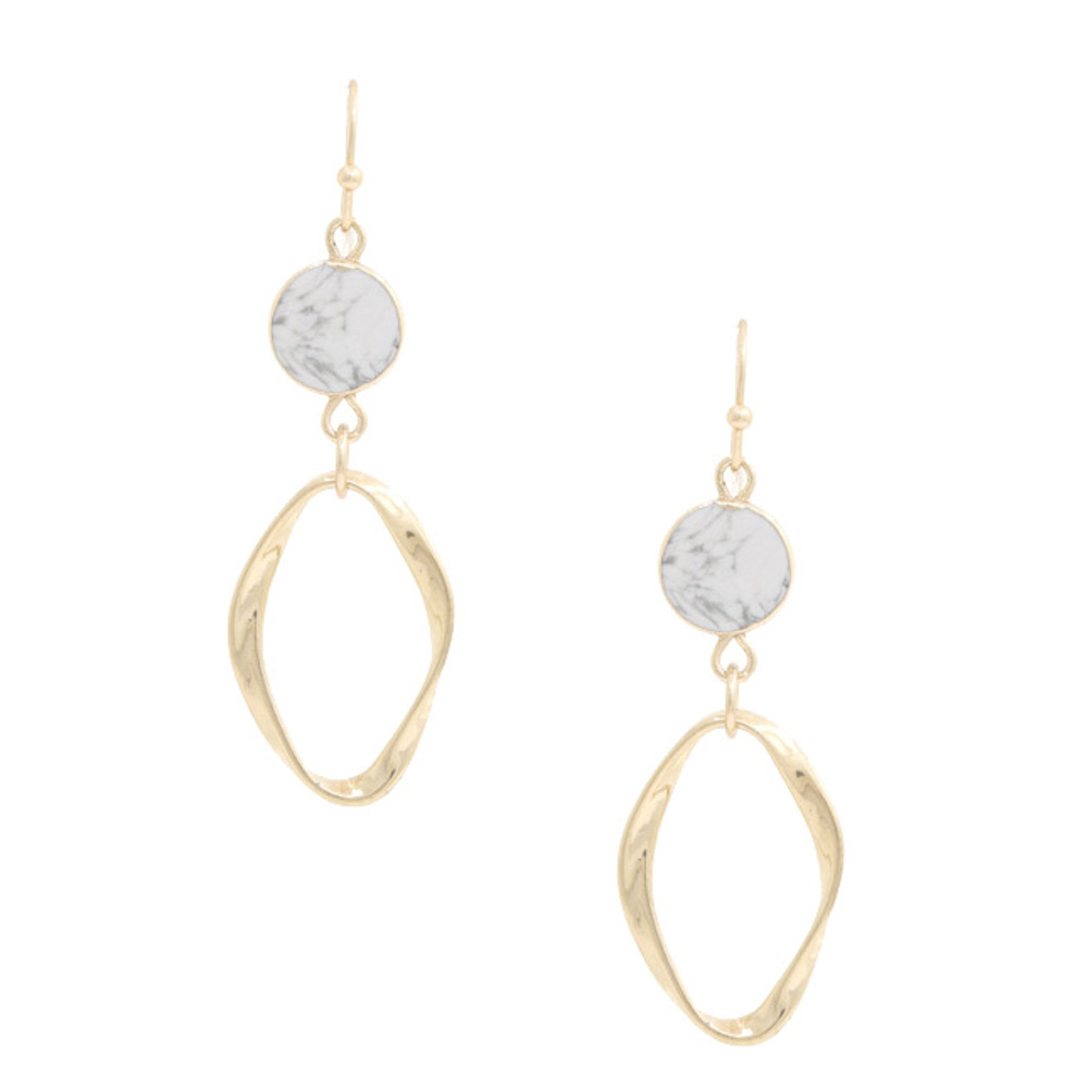 ROUND STONE OVAL LINK DANGLE EARRING