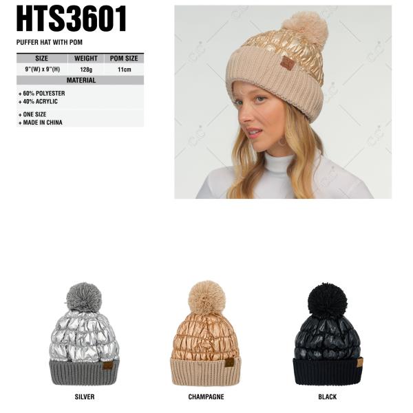 CC PUFFER HAT WITH POM