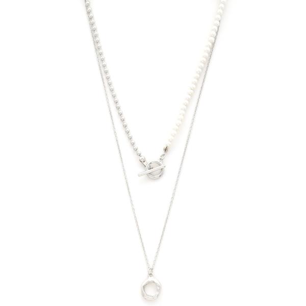 SODAJO CIRCLE CHARM BEADED TOGGLE CLASP LAYERED NECKLACE