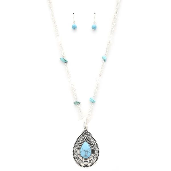 WESTERN STYLE TQ STONE NECKLACE EARRING SET