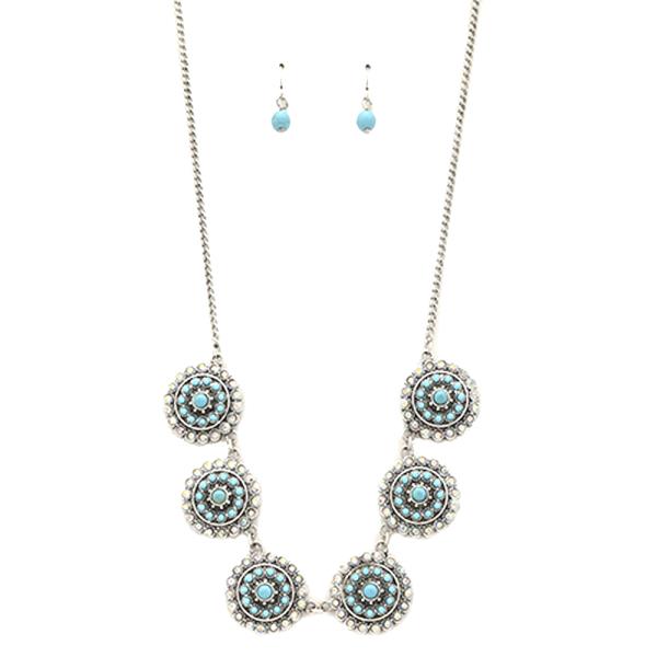 WESTERN STYLE TQ STONE NECKLACE EARRING SET
