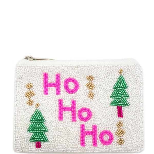 CHRISTMAS  SEED BEADED "HO HO HO" XMAS TREE BAG