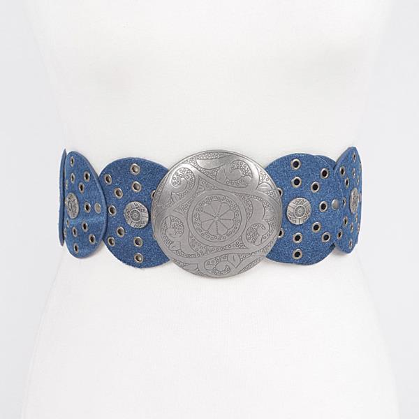 DENIM MULTI EYELET ROUNDS WESTERN BELT