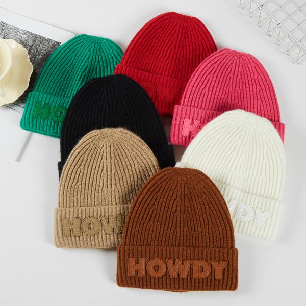 SOLID COLOR HOWDY LETTERING BEANIES