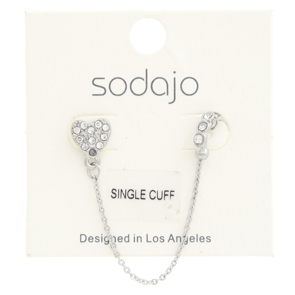 SODAJO HEART RHINESTONE CHAIN CUFF EARRING