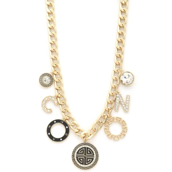 GREEK PATTERN COIN CHARM CURB LINK NECKLACE