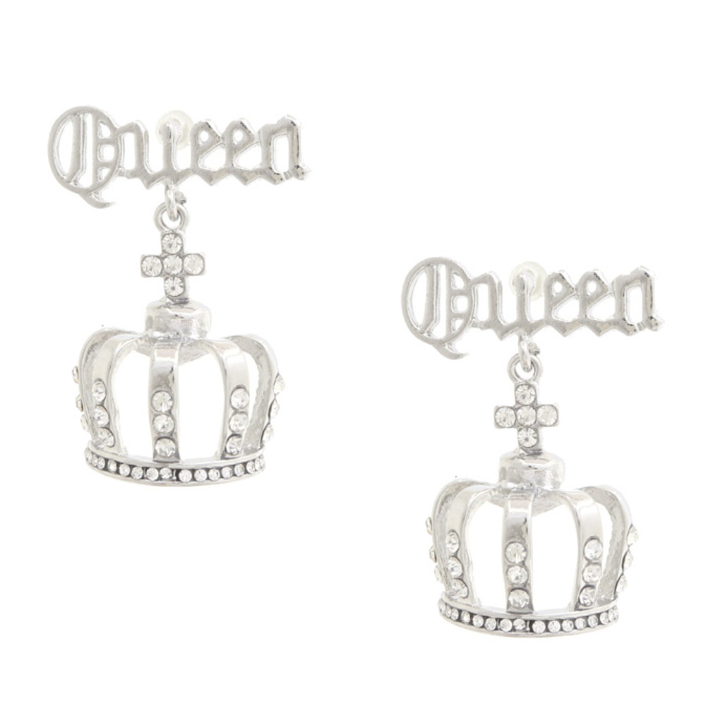 QUEEN CROWN RHINESTONE METAL EARRING