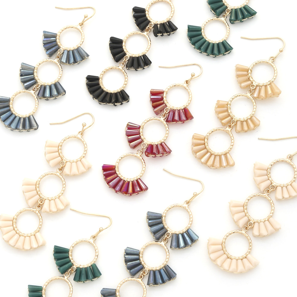 ROUND FAN BEADED DANGLE EARRING