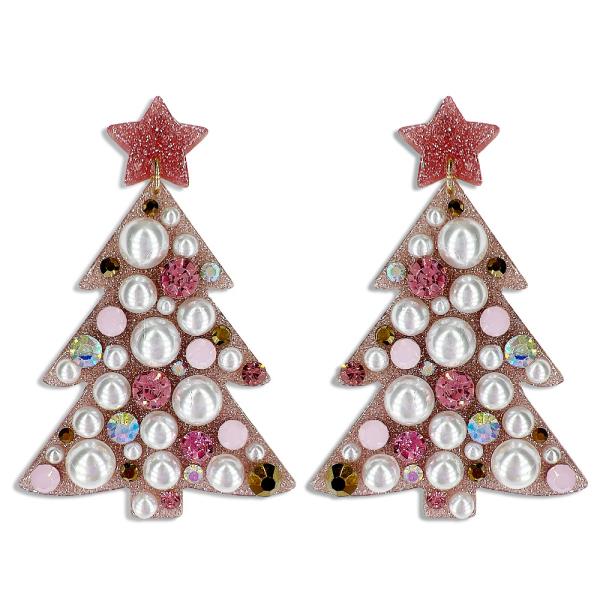 ACETATE CHRISTMAS TREE POST EARRING