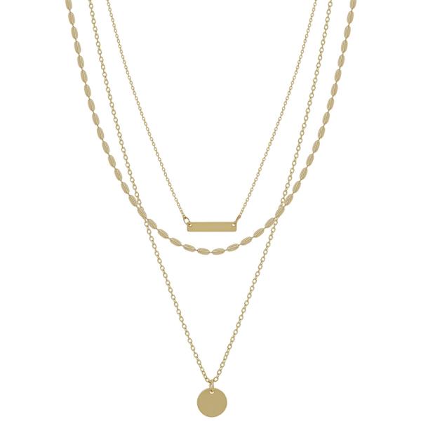 OVAL CHAIN ACCENT BAR ROUND PENDANT NECKLACE