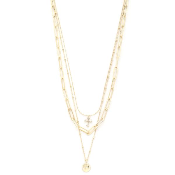 COIN CROSS CHARM OVAL LINK LAYERED NECKLACE