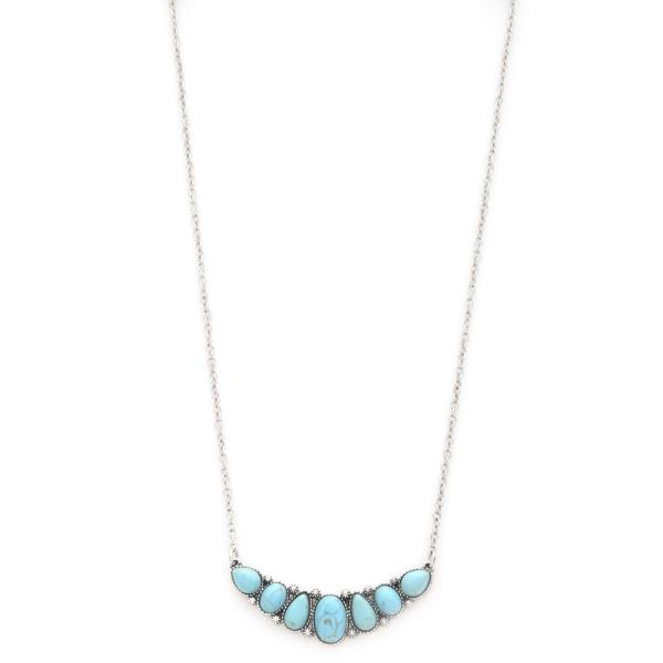 TURQUOISE BEAD BAR PENDANT NECKLACE
