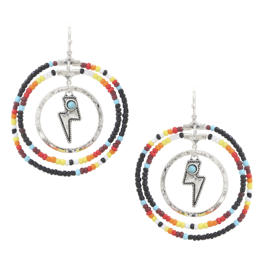 LIGHTNING BOLT SEED BEAD ROUND EARRING