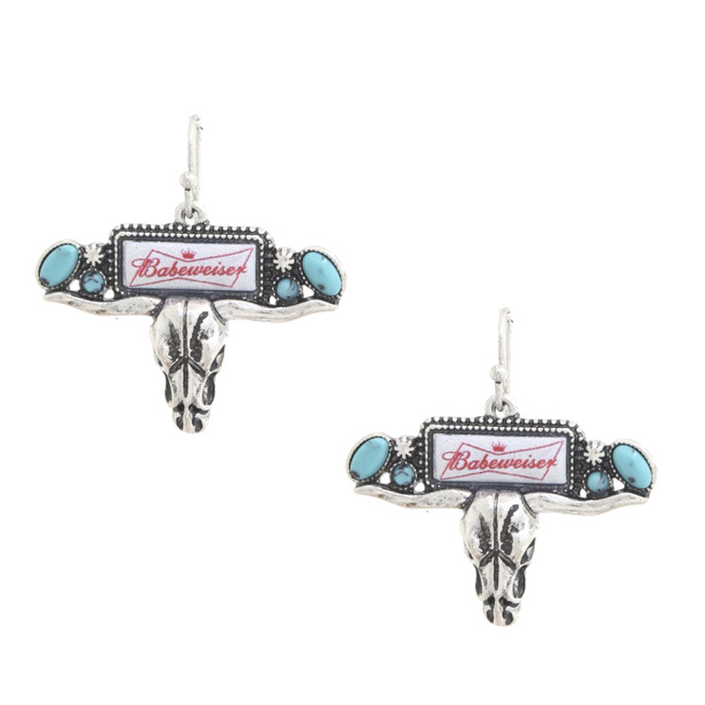 CATTLE SKULL BABEWEISER DANGLE EARRING