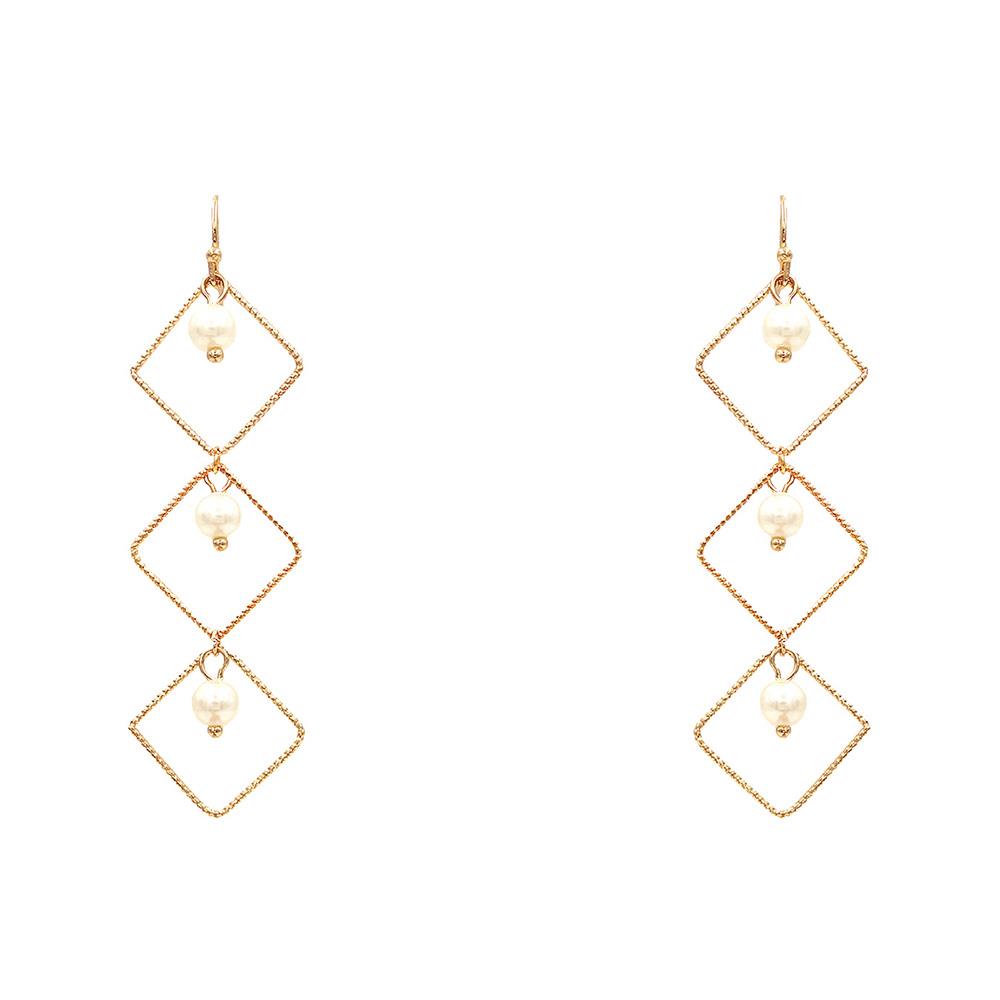 GEOMETRIC PEARL BEAD DANGLE EARRING