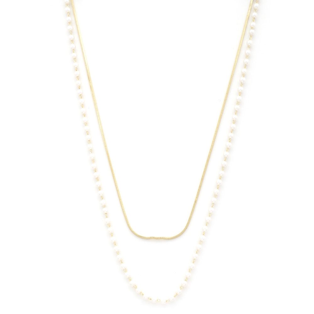 SODAJO PEARL BEAD METAL LAYERED NECKLACE