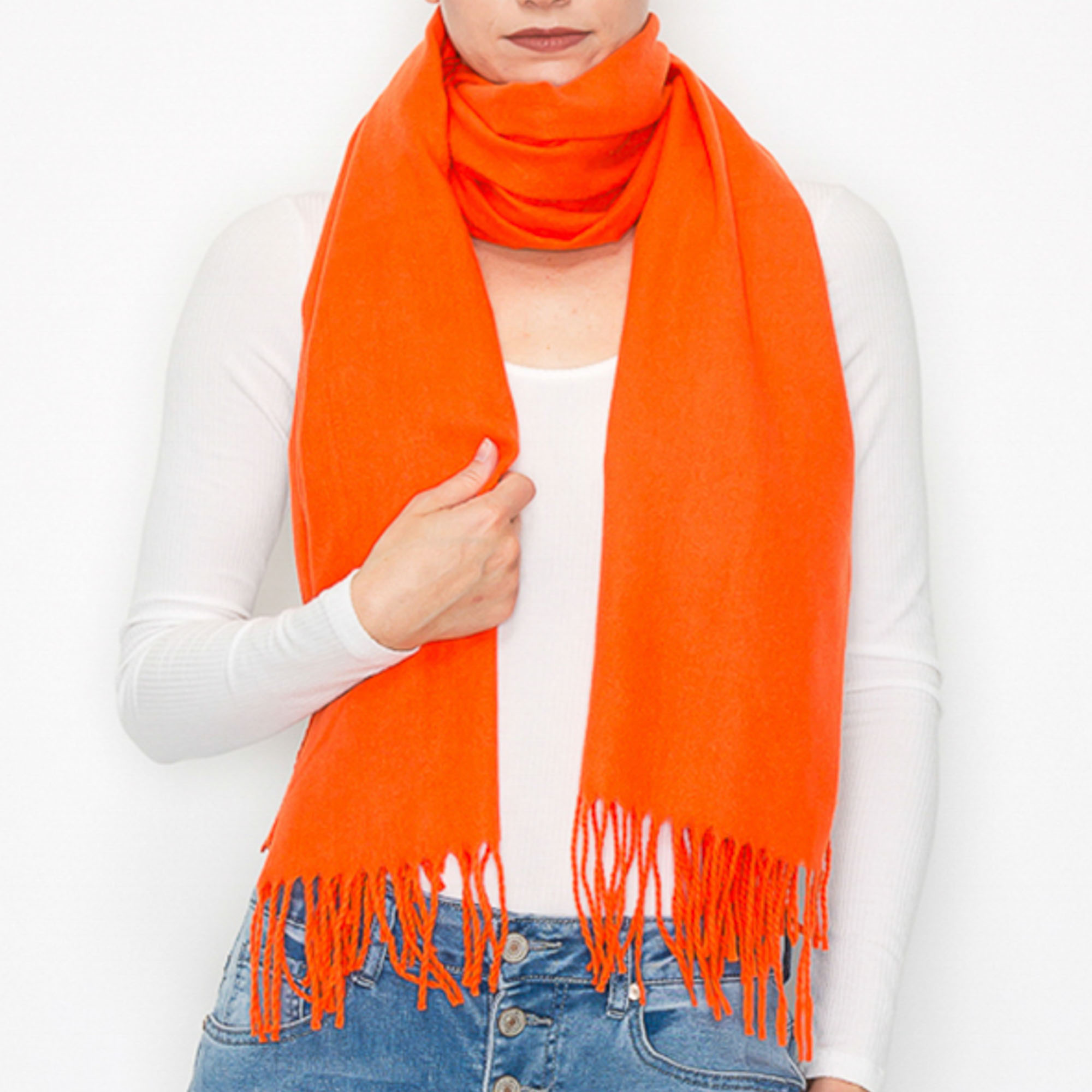 FASHION BASIC SOLID COLOR TASSEL OBLONG SCARF