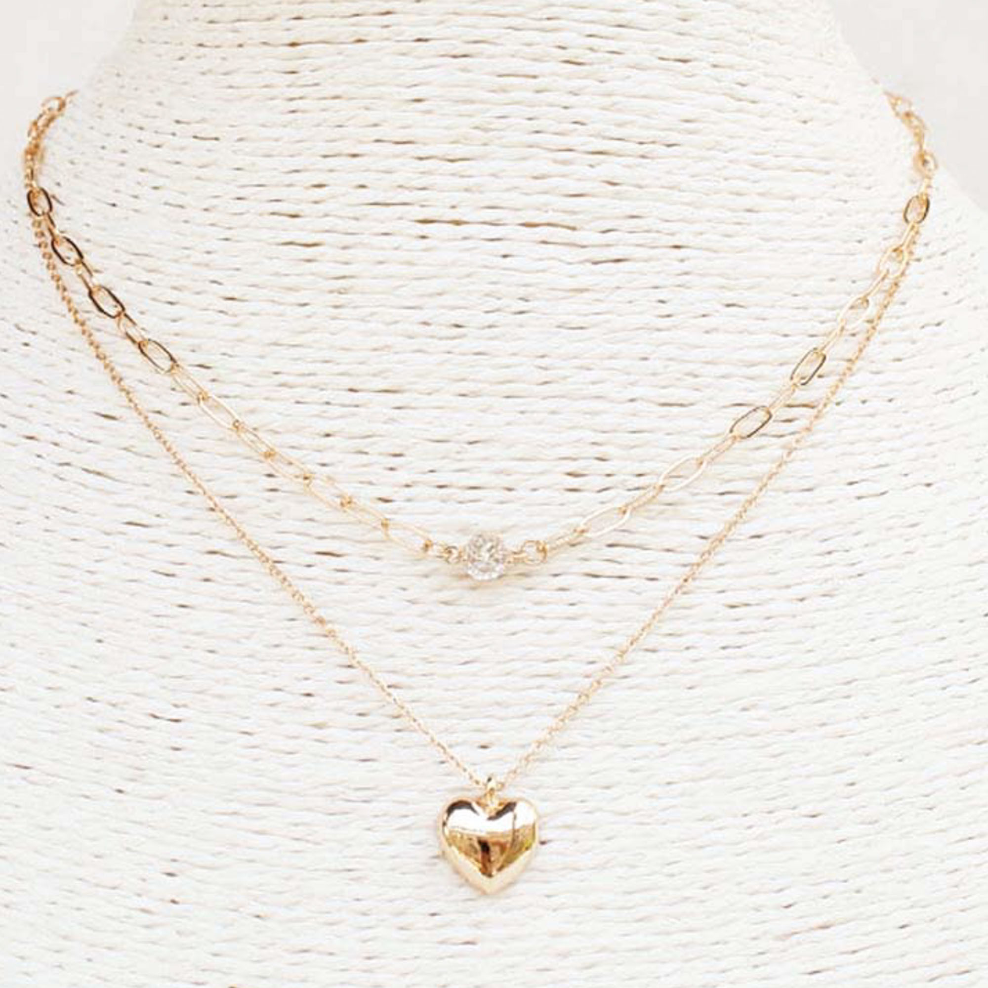 2 LAYERED METAL CHAIN HEART PENDANT NECKLACE