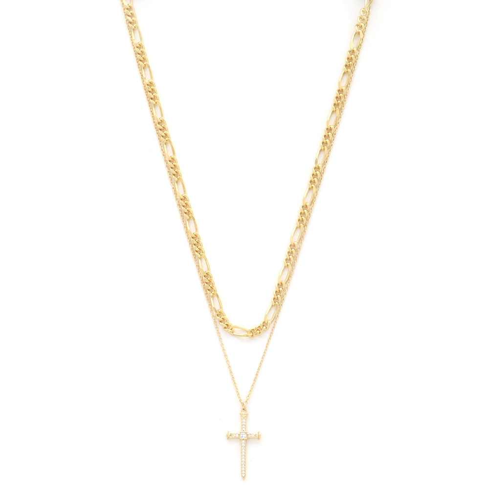 SODAJO CROSS CHARM FIGARO LINK LAYERED NECKLACE