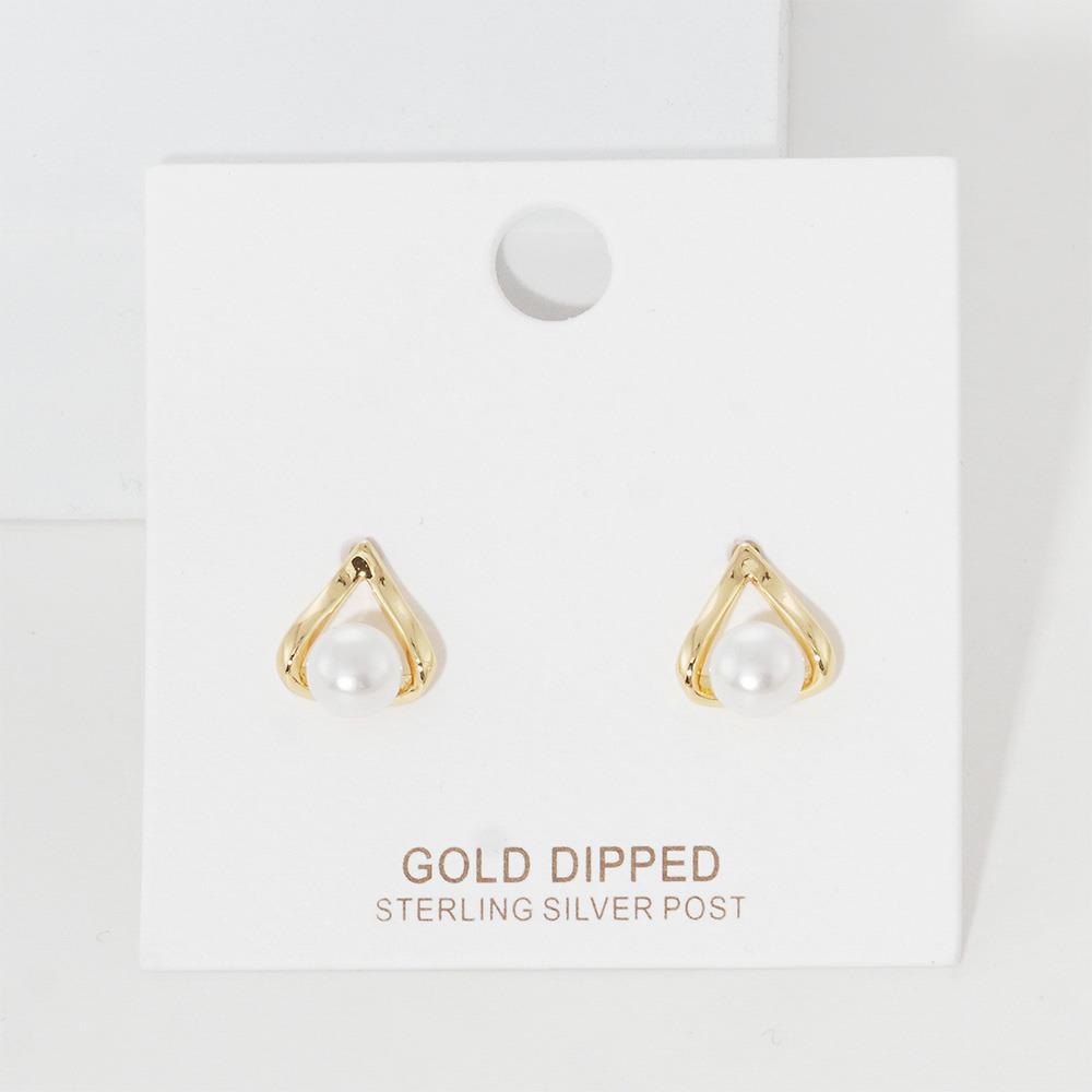PEARL BEAD TRIANGLE SHAPE GOLD DIPPED EARRING