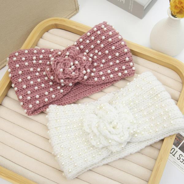 PEARL FLOWER KNIT HEADBAND (12 UNITS)