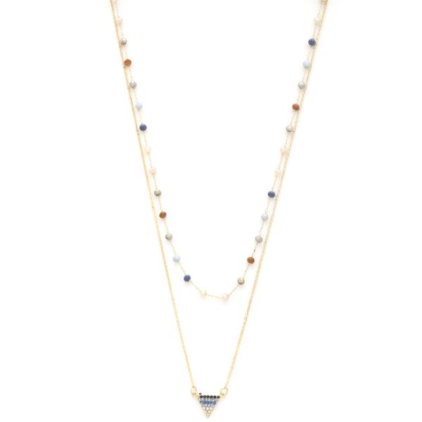 TRIANGLE CHARM BEADED LAYERED NECKLACE