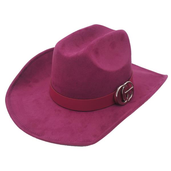 GO BUCKLE BANDED FAUX-SUEDE COWBOY HAT