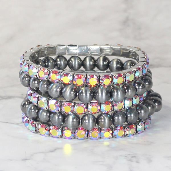 WESTERN RHINESTONE STRETCH BRACELET 3 FOR 1 SET