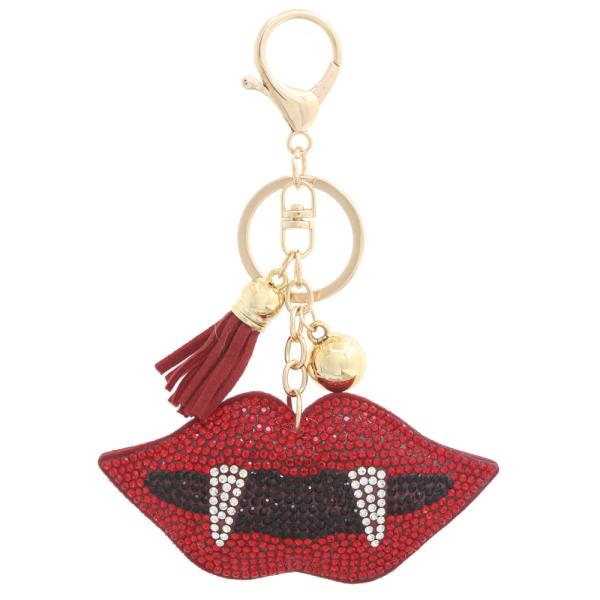 VAMPIRE LIPS RHINESTONE TASSEL KEYCHAIN