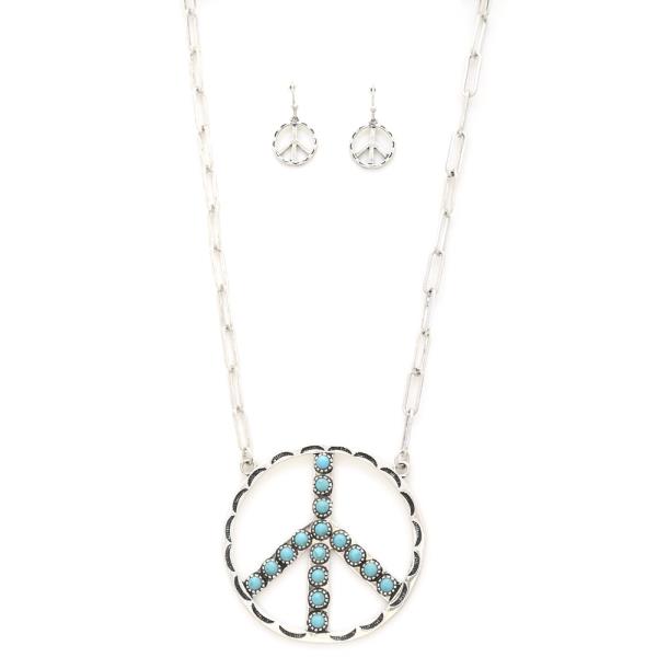 PEACE SIGN ROUND PENDANT NECKLACE