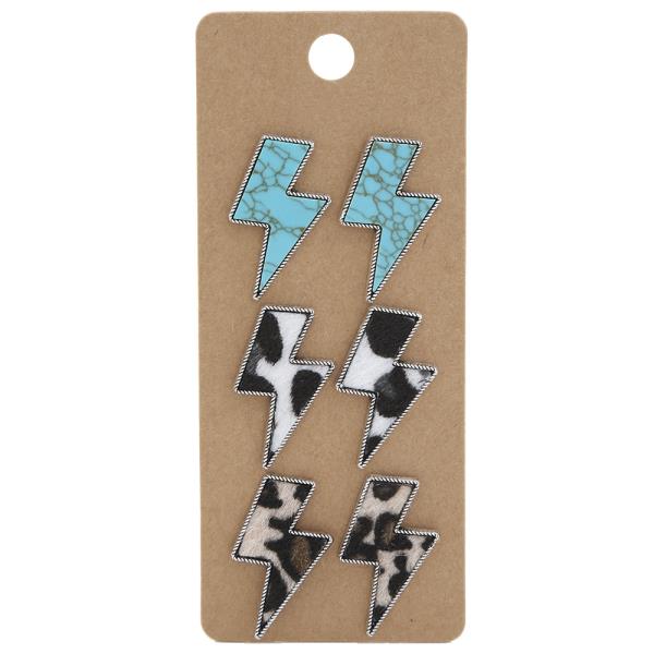 FAUX FUR LIGHTNING BOLT EARRING SET