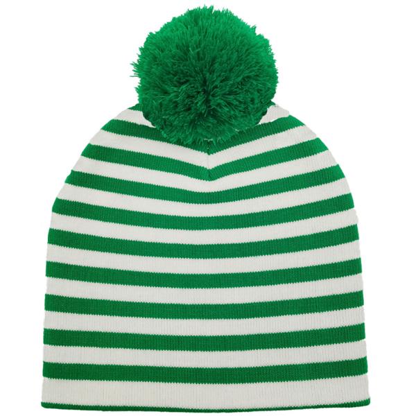 TWO TONE STRIPE HOLIDAY BEANIE W/POM