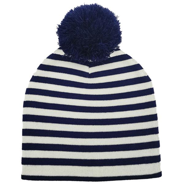 TWO TONE STRIPE HOLIDAY BEANIE W/POM