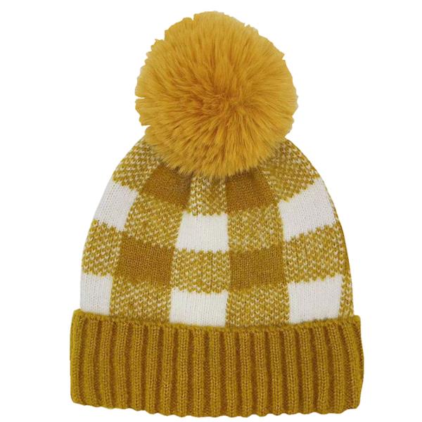 BUFFALO CHECK CUFF BEANIE WITH POM