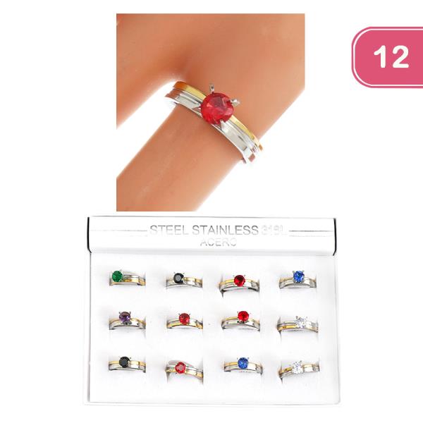 STAINLESS STEEL COLOR STONE RHINESTONE RING (12UNITS)