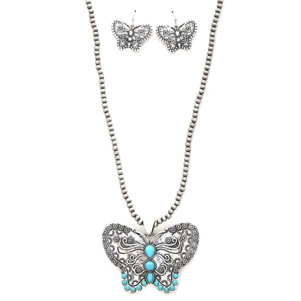 FASHION BEAD BUTTERFLY NECKLACE AND EARRING SET