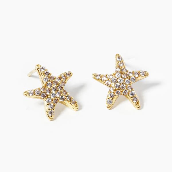 GOLD DIPPED CUBIC ZIRCONIA STAR EARRING