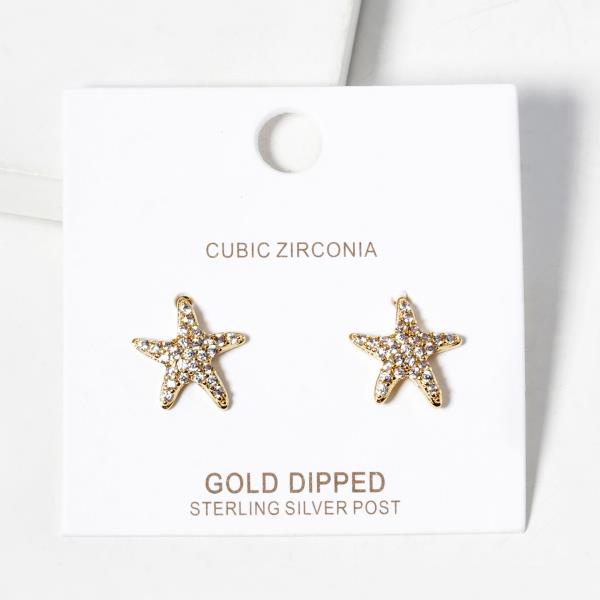 GOLD DIPPED CUBIC ZIRCONIA STAR EARRING