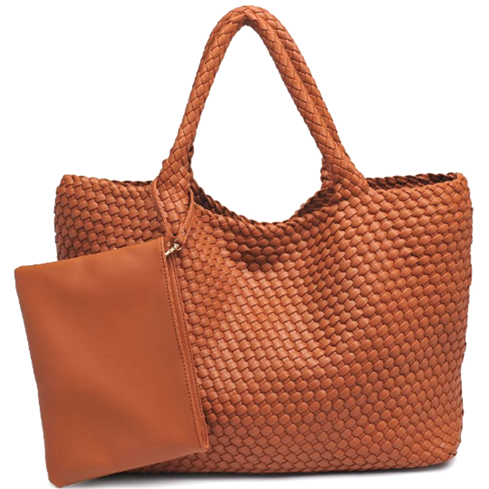2IN1 WOVEN ALL OVER SOLANA TOTE BAG W POUCH SET