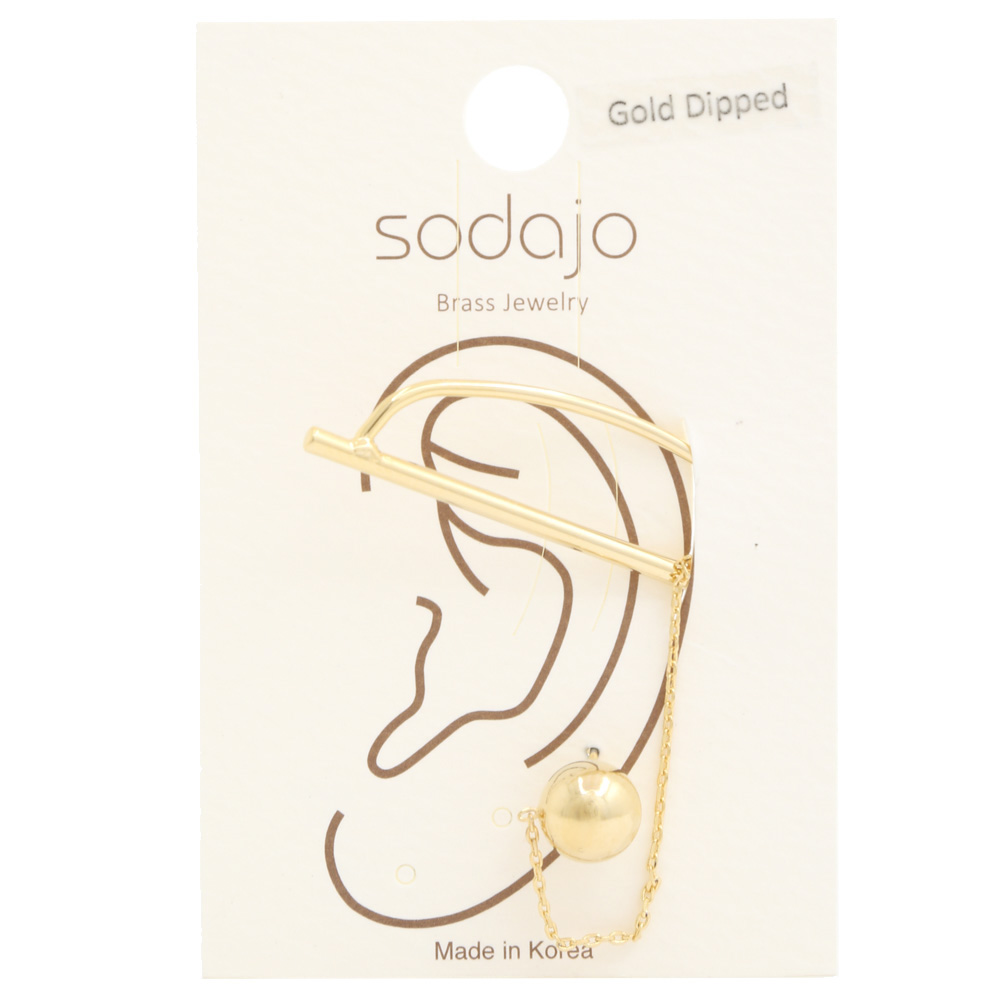SODAJO BALL BEAD CHAIN METAL BAR GOLD DIPPED EAR CUFF