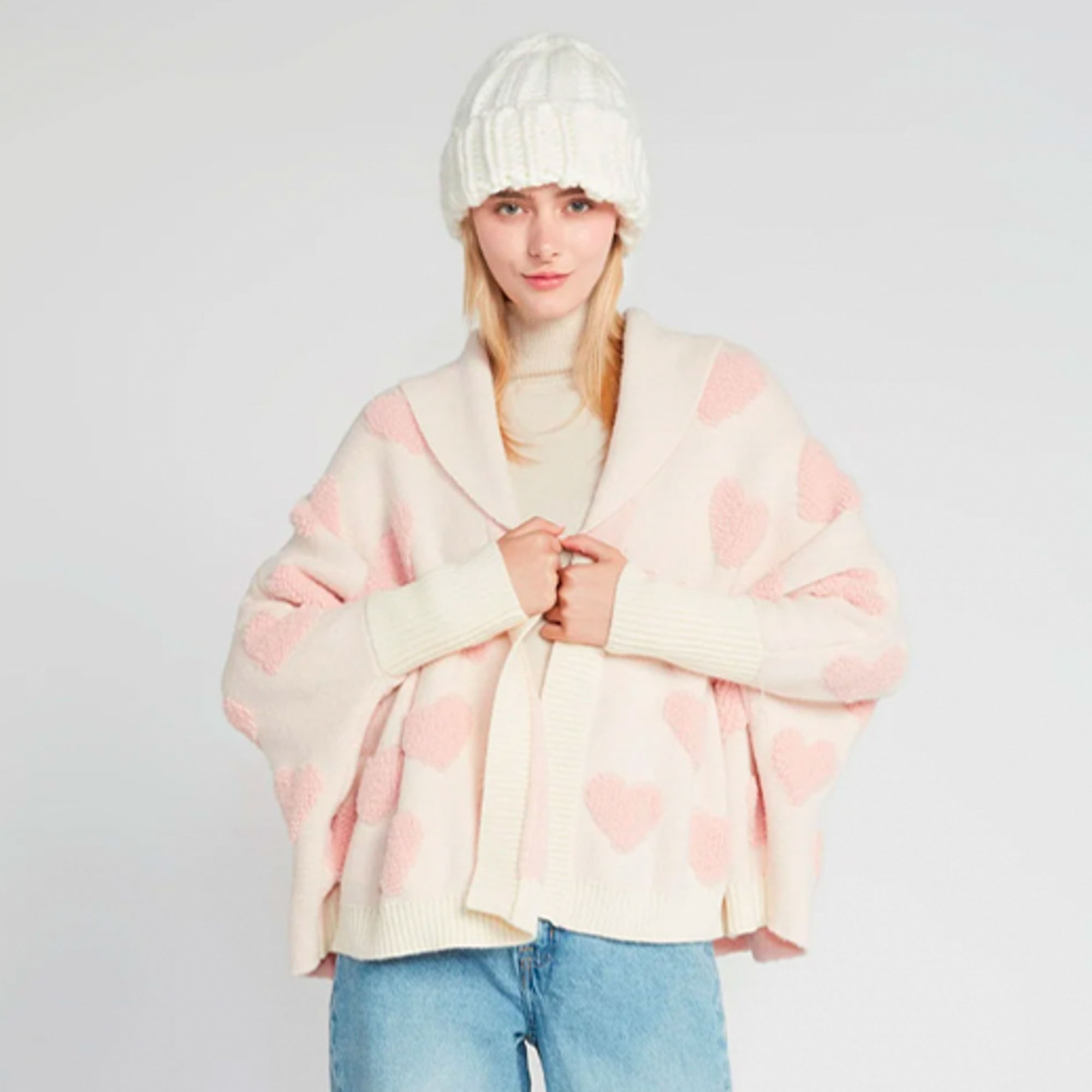 HEART SHERPA CAPE CARDIGAN