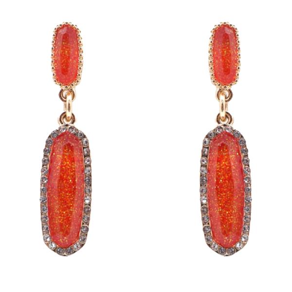 LONG OVAL GLITTER DANGLE EARRING