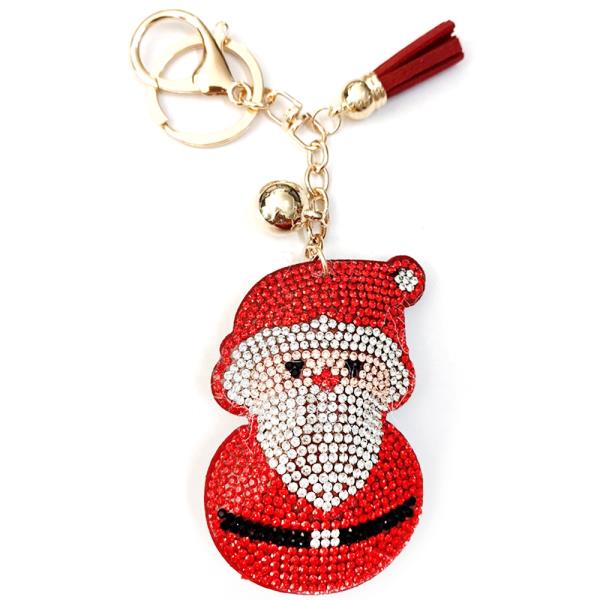 RHINESTONE CHRISTMAS SANTA TASSEL KEYCHAIN