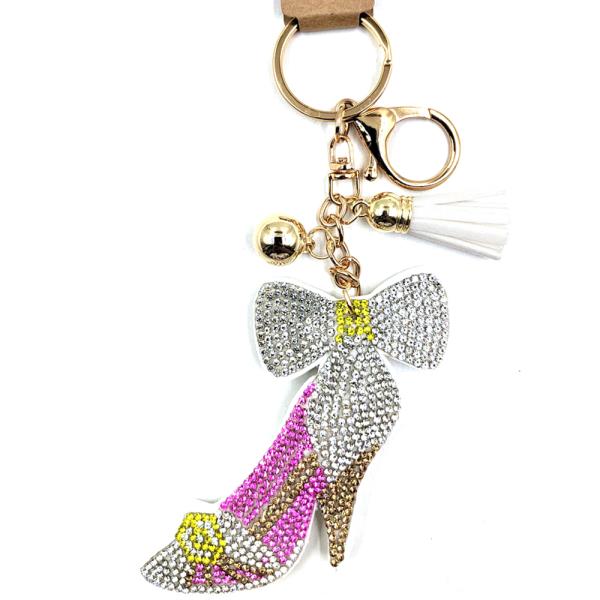 RHINESTONE RIBBON CHIC HEEL TASSEL KEYCHAIN