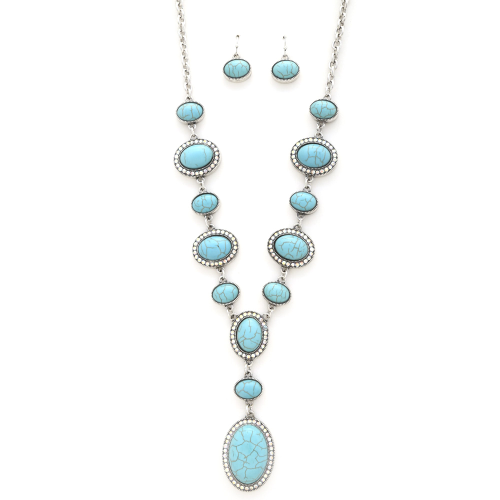 OVAL TURQUOISE Y SHAPE NECKLACE