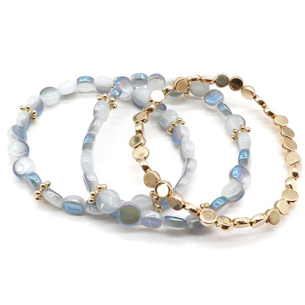 STONE METAL MIX BEAD STRETCH BRACELET SET