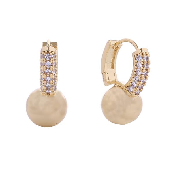14K GOLD/WHITE GOLD DIPPED BALL DROP PAVE CZ HUGGIE EARRINGS