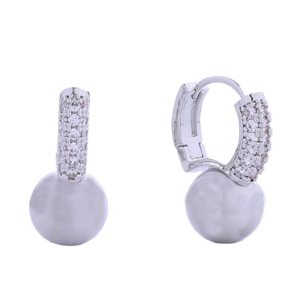 14K GOLD/WHITE GOLD DIPPED BALL DROP PAVE CZ HUGGIE EARRINGS