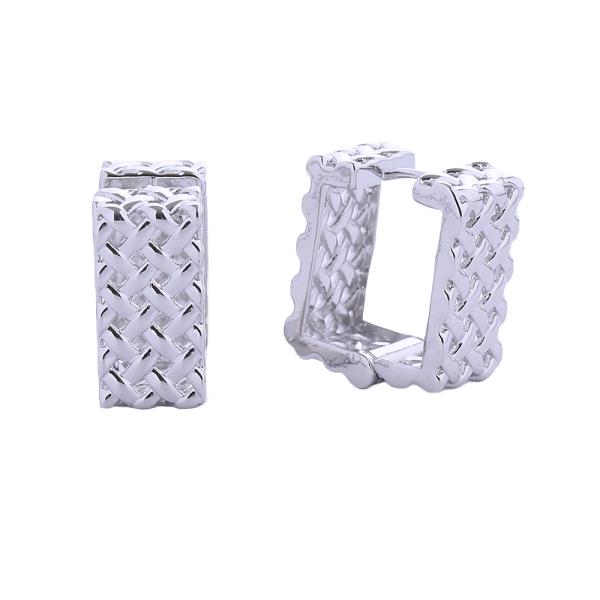 14K GOLD/WHITE GOLD DIPPED RATTAN TEXTURE HUGGIE EARRINGS