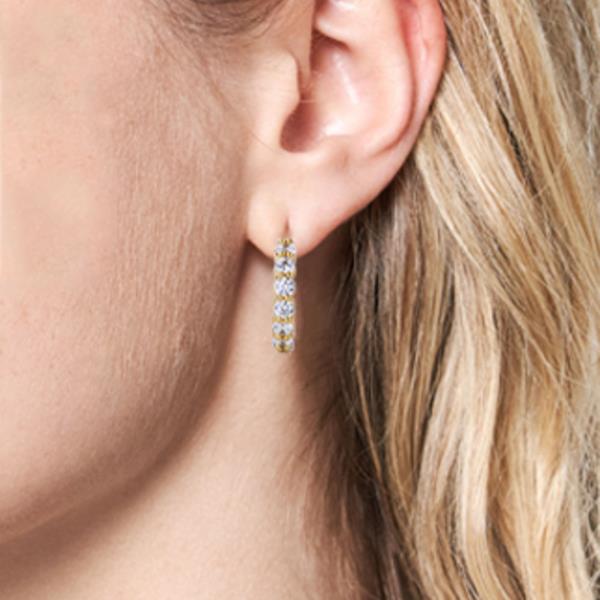 14K GOLD/WHITE GOLD DIPPED POST HOOP CZ PAVED EARRING